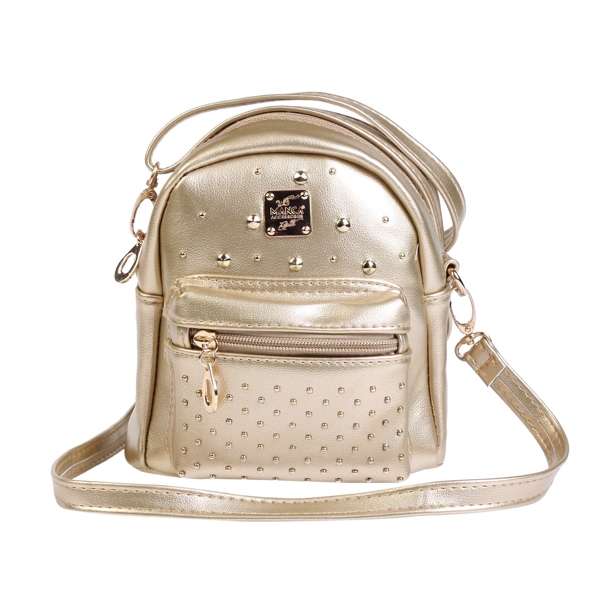 Studded Mini Faux Leather Backpack, Edgy Crossbody Bag