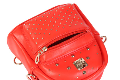 Studded Mini Faux Leather Backpack, Edgy Crossbody Bag