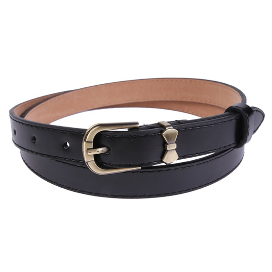 Women's Shiny Faux Leather Belt | Bow Buckle Thin Waist Accessory