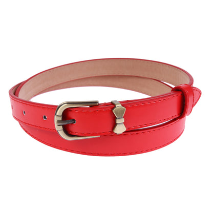 Women's Shiny Faux Leather Belt | Bow Buckle Thin Waist Accessory