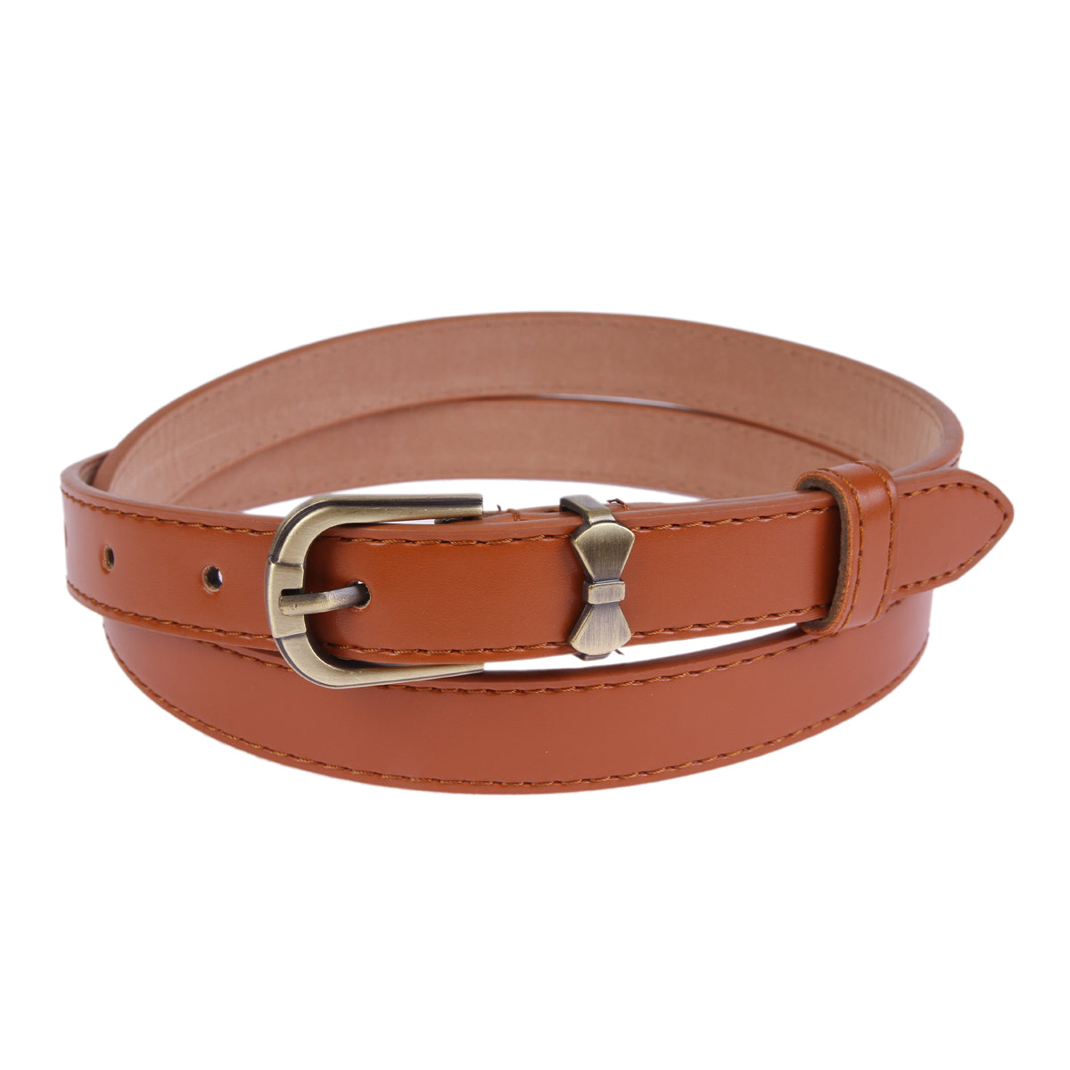 Women's Shiny Faux Leather Belt | Bow Buckle Thin Waist Accessory