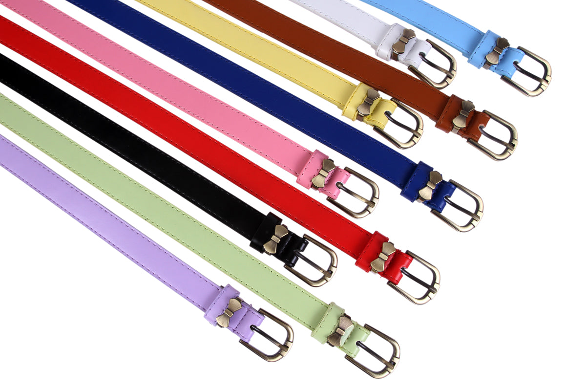 Women's Shiny Faux Leather Belt | Bow Buckle Thin Waist Accessory