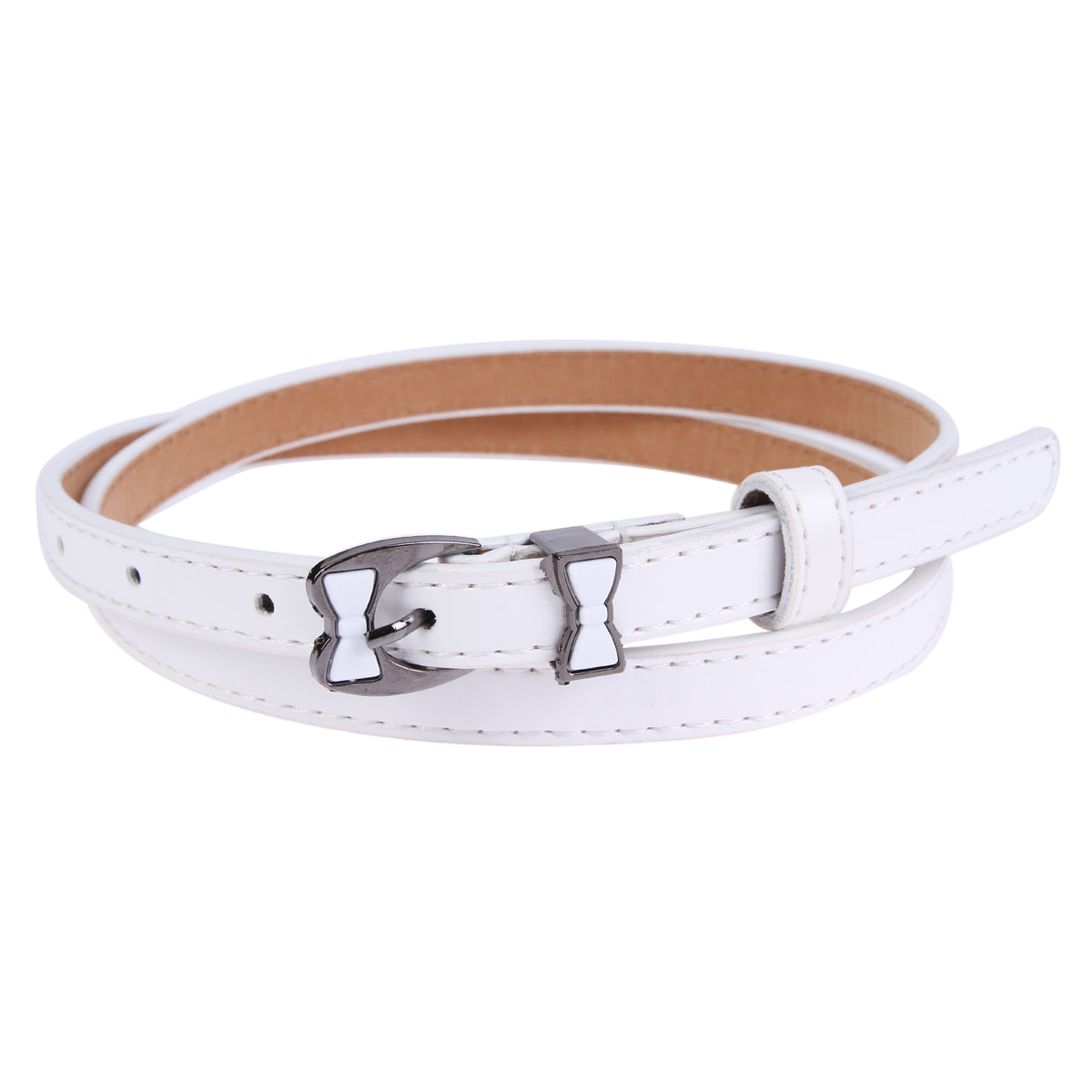 Women's Thin Faux Leather Belt | Shiny Bow Buckle