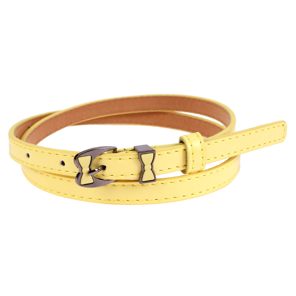 Women's Thin Faux Leather Belt | Shiny Bow Buckle