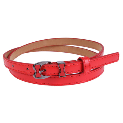 Women's Thin Faux Leather Belt | Shiny Bow Buckle