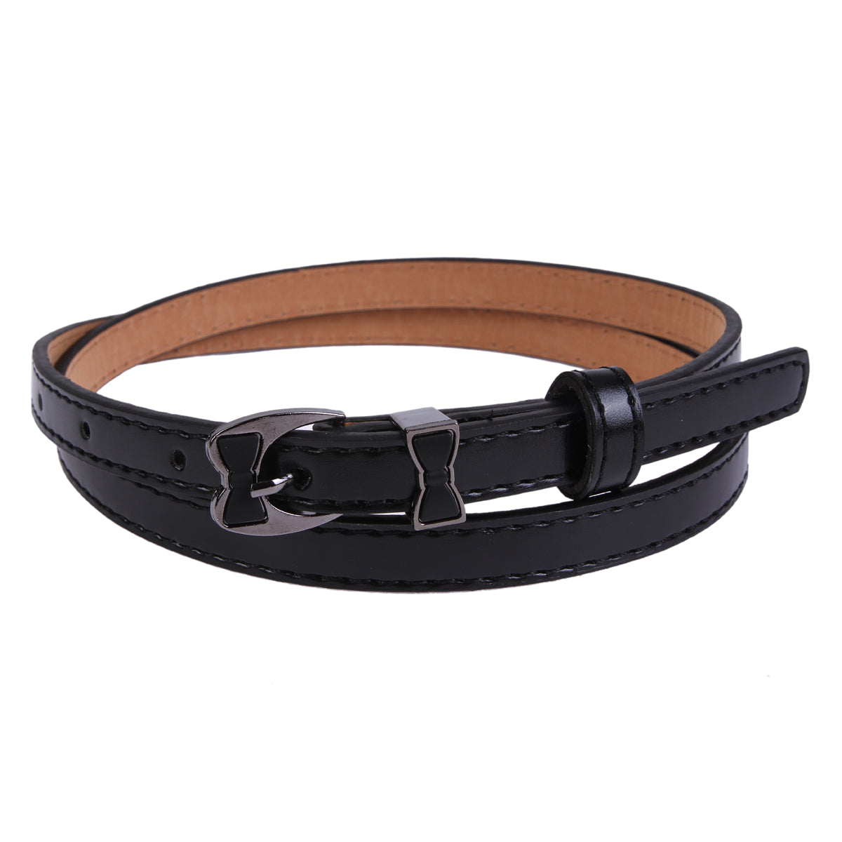 Women's Thin Faux Leather Belt | Shiny Bow Buckle