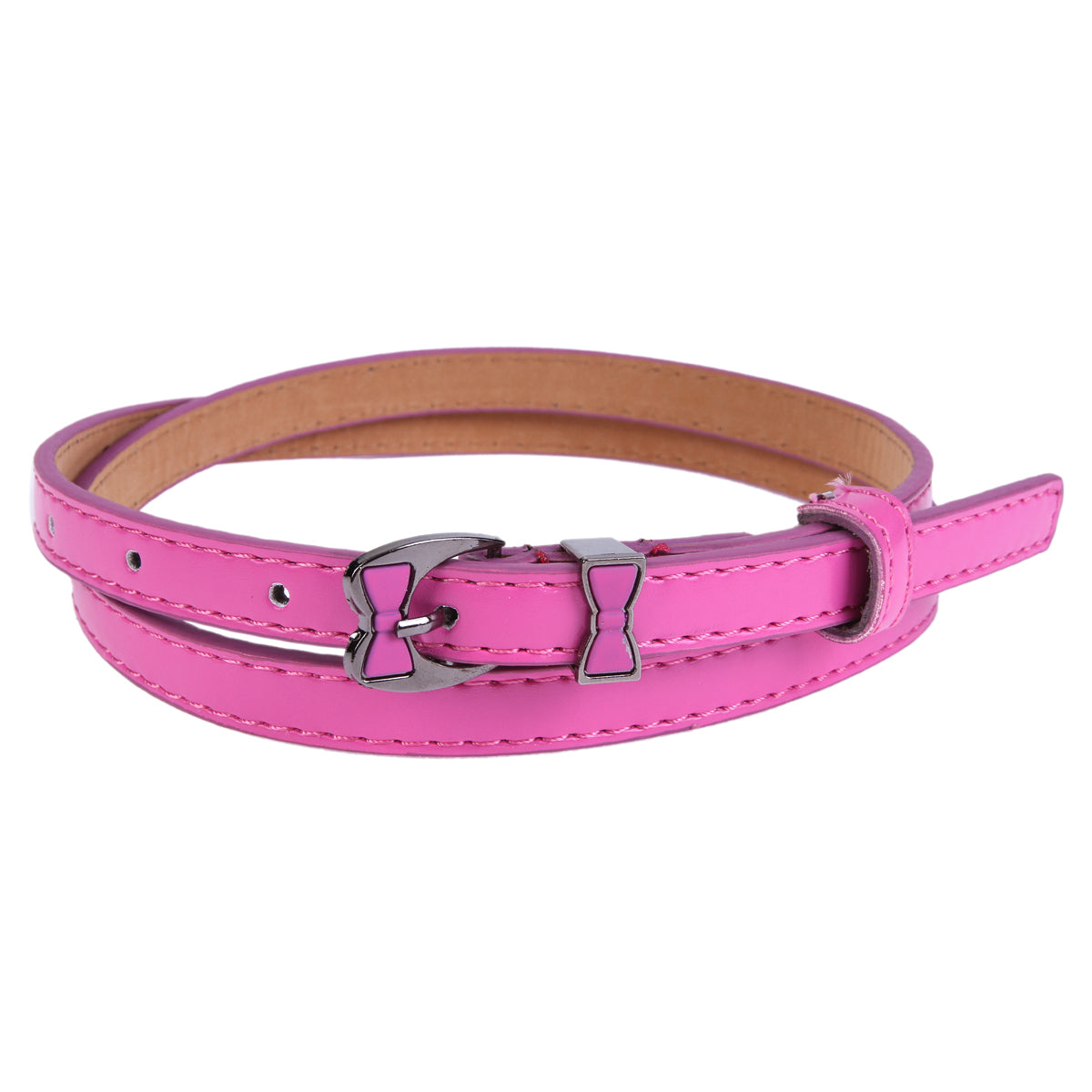 Women's Thin Faux Leather Belt | Shiny Bow Buckle