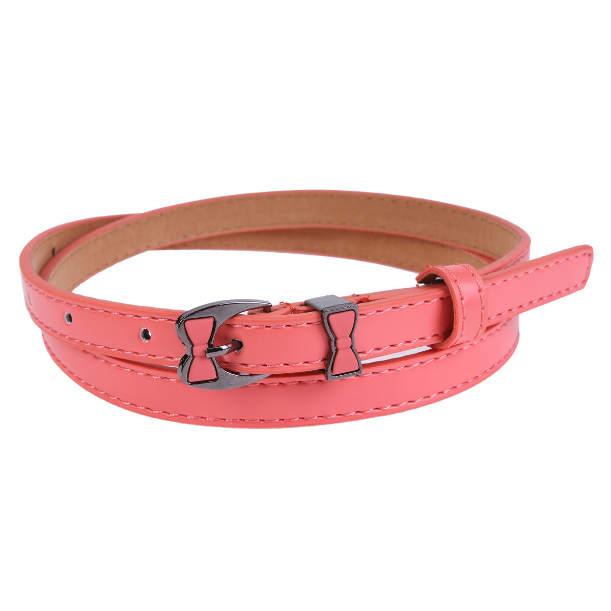 Women's Thin Faux Leather Belt | Shiny Bow Buckle