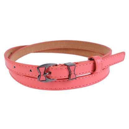 Women's Thin Faux Leather Belt | Shiny Bow Buckle