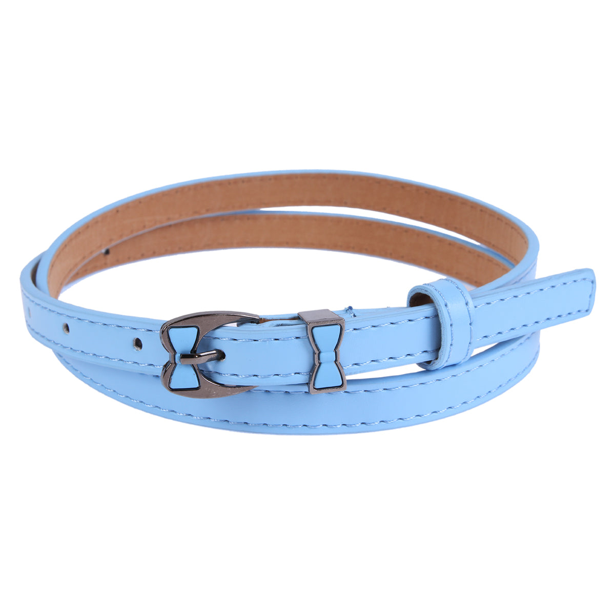 Women's Thin Faux Leather Belt | Shiny Bow Buckle