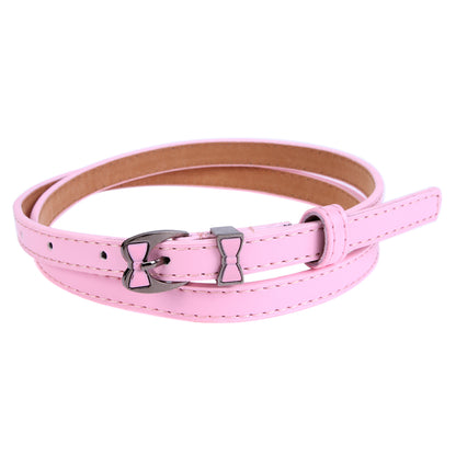 Women's Thin Faux Leather Belt | Shiny Bow Buckle
