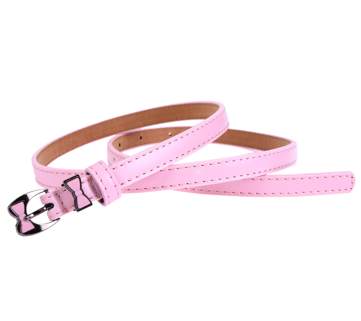 Women's Thin Faux Leather Belt | Shiny Bow Buckle