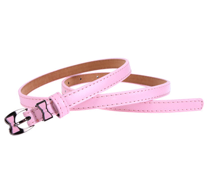 Women's Thin Faux Leather Belt | Shiny Bow Buckle