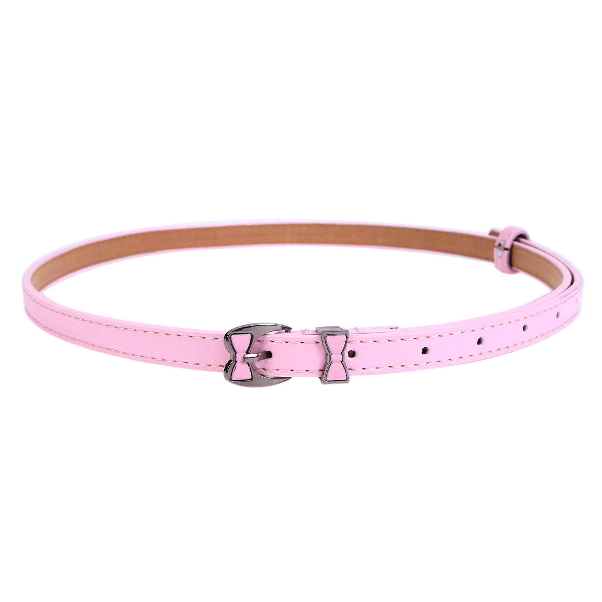 Women's Thin Faux Leather Belt | Shiny Bow Buckle