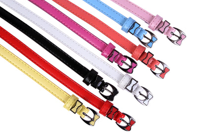 Women's Thin Faux Leather Belt | Shiny Bow Buckle