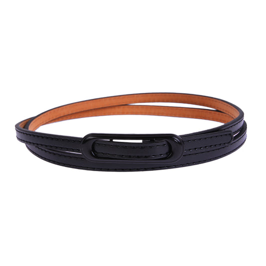 Skinny Faux Leather Belt with Oval Buckle, Women's Fashion Waist Belt