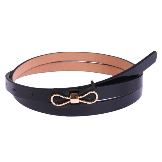 Bow Decor Skinny Faux Leather Belt, Women's Fashion Waist Belt with Gold-Tone Accent