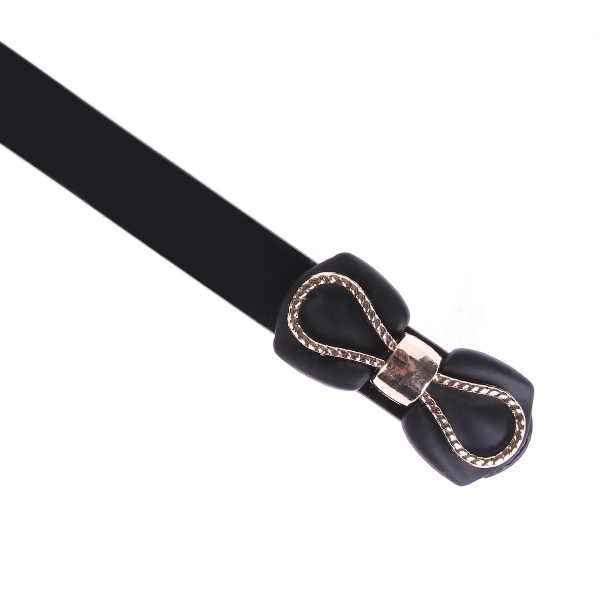 Bow Decor Skinny Faux Leather Belt, Women's Fashion Waist Belt with Gold-Tone Accent