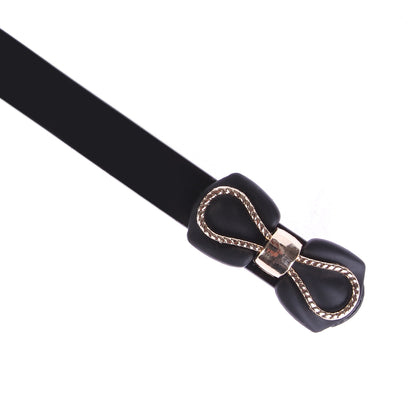 Bow Decor Skinny Faux Leather Belt, Women's Fashion Waist Belt with Gold-Tone Accent