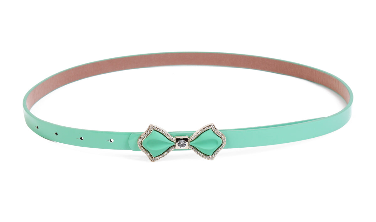 Shiny Faux Leather Bowknot Rhinestone Slim Belt for Women