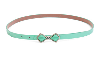 Shiny Faux Leather Bowknot Rhinestone Slim Belt for Women