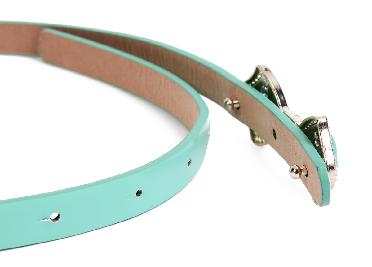 Shiny Faux Leather Bowknot Rhinestone Slim Belt for Women
