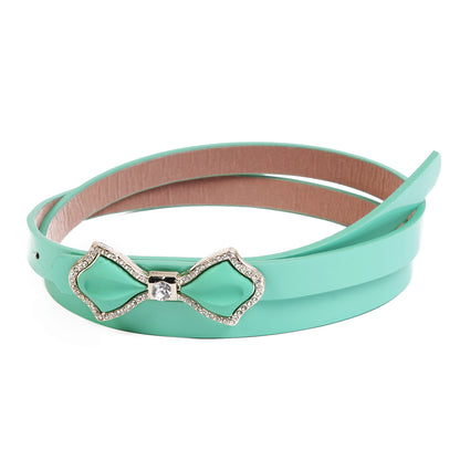 Shiny Faux Leather Bowknot Rhinestone Slim Belt for Women