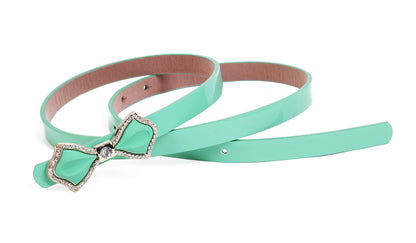 Shiny Faux Leather Bowknot Rhinestone Slim Belt for Women