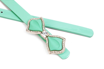 Shiny Faux Leather Bowknot Rhinestone Slim Belt for Women