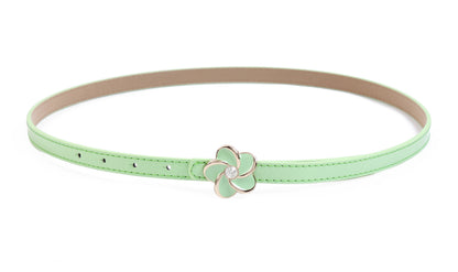 Women's Thin Double-Layer Patent Leather Belt with Flower Rhinestone Buckle
