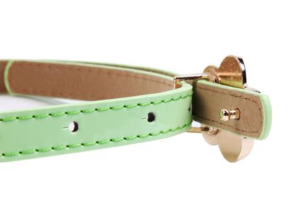 Women's Thin Double-Layer Patent Leather Belt with Flower Rhinestone Buckle