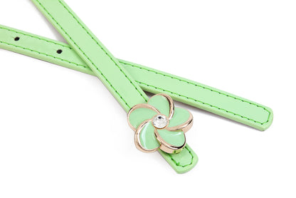 Women's Thin Double-Layer Patent Leather Belt with Flower Rhinestone Buckle