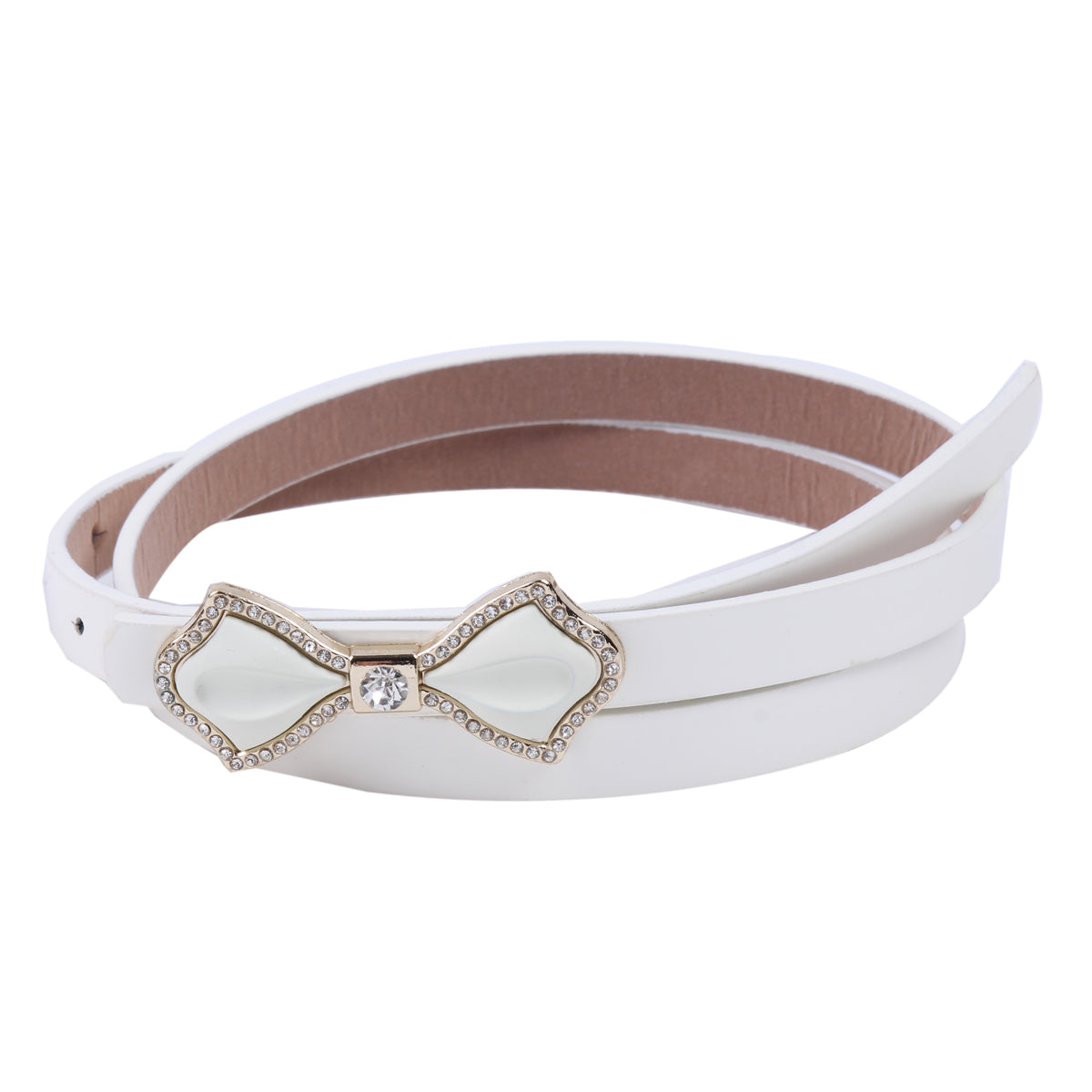 Shiny Faux Leather Bowknot Rhinestone Slim Belt for Women