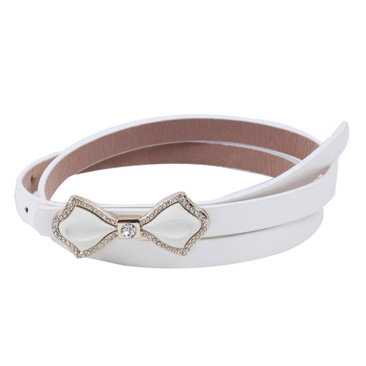Shiny Faux Leather Bowknot Rhinestone Slim Belt for Women