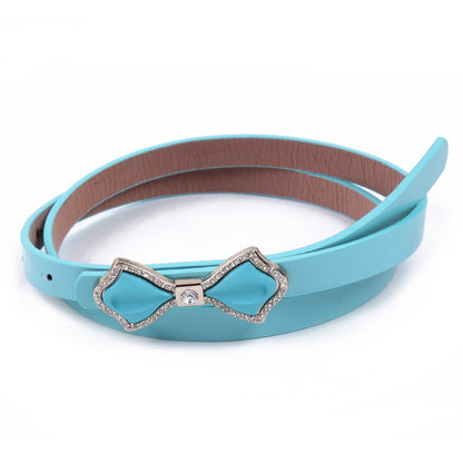Shiny Faux Leather Bowknot Rhinestone Slim Belt for Women