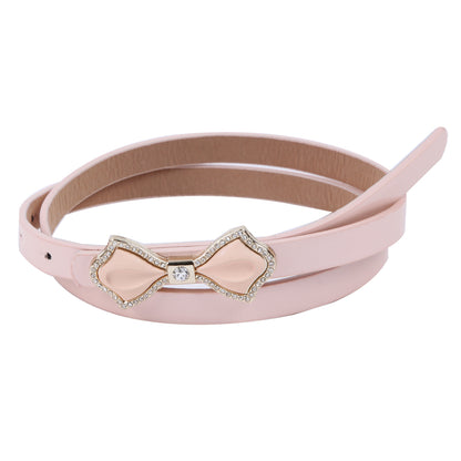 Shiny Faux Leather Bowknot Rhinestone Slim Belt for Women