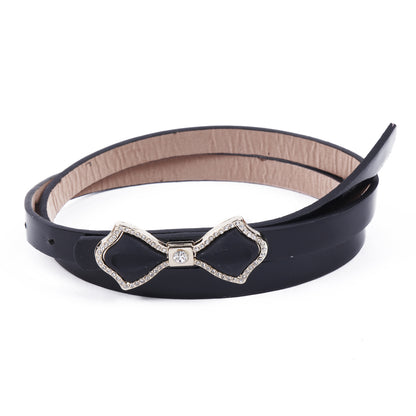 Shiny Faux Leather Bowknot Rhinestone Slim Belt for Women