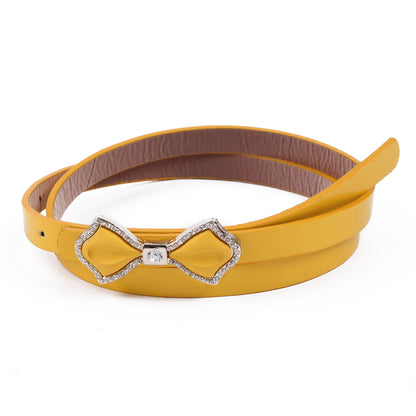 Shiny Faux Leather Bowknot Rhinestone Slim Belt for Women