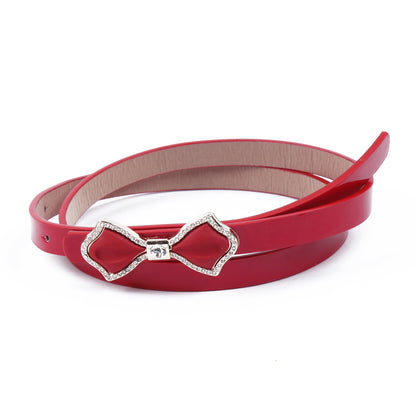 Shiny Faux Leather Bowknot Rhinestone Slim Belt for Women