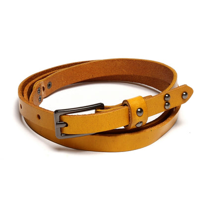 Women's Premium Leather Belt - Classic Metal Buckle for Daily Casual