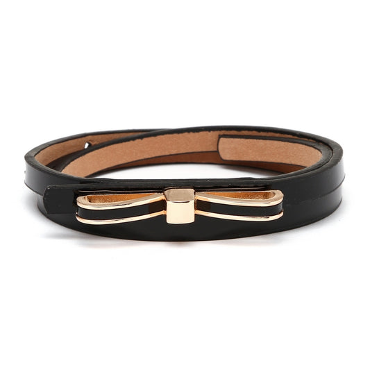 Women's Thin PU Leather Belt - Stylish Bowknot Buckle Waistband