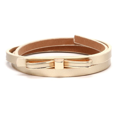 Women's Thin PU Leather Belt - Stylish Bowknot Buckle Waistband