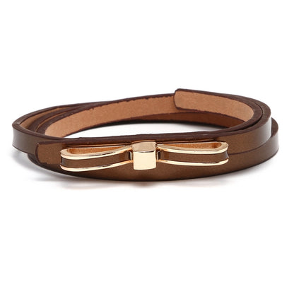 Women's Thin PU Leather Belt - Stylish Bowknot Buckle Waistband