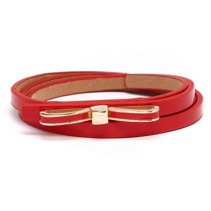 Women's Thin PU Leather Belt - Stylish Bowknot Buckle Waistband