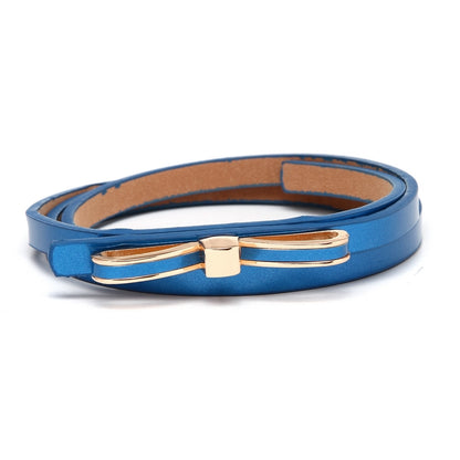 Women's Thin PU Leather Belt - Stylish Bowknot Buckle Waistband