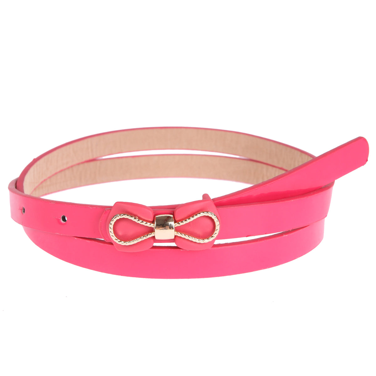 Bow Decor Skinny Faux Leather Belt, Women's Fashion Waist Belt with Gold-Tone Accent