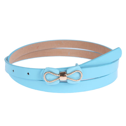 Bow Decor Skinny Faux Leather Belt, Women's Fashion Waist Belt with Gold-Tone Accent