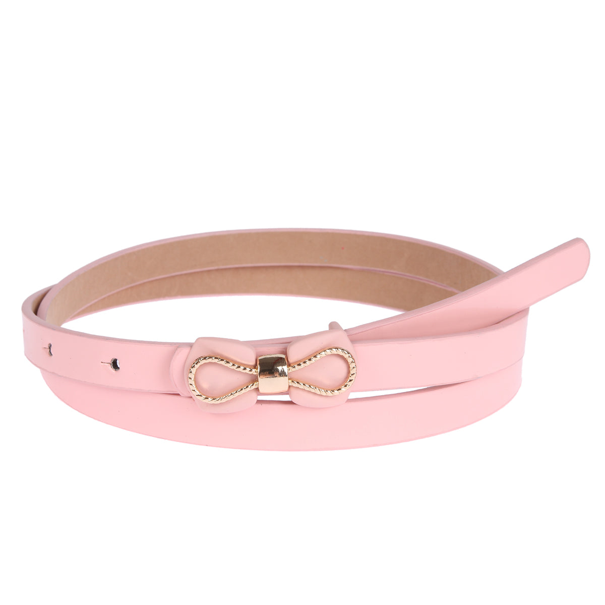 Bow Decor Skinny Faux Leather Belt, Women's Fashion Waist Belt with Gold-Tone Accent