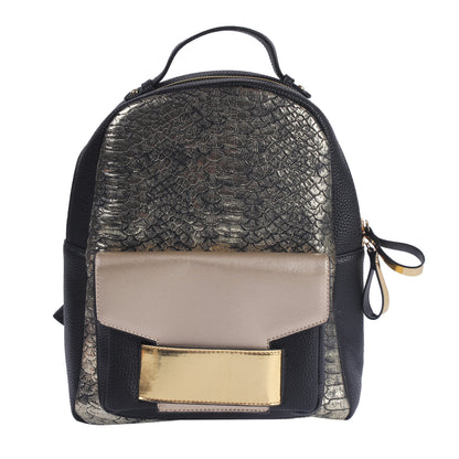 Metallic Snakeskin Faux Leather Backpack, Chic Mini Daypack