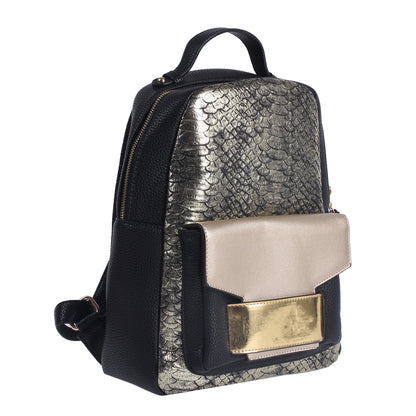 Metallic Snakeskin Faux Leather Backpack, Chic Mini Daypack